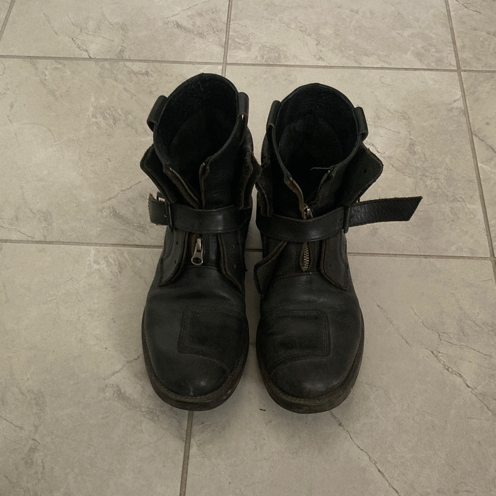 Black Leather Boots with Straps - Picture 1 of 3